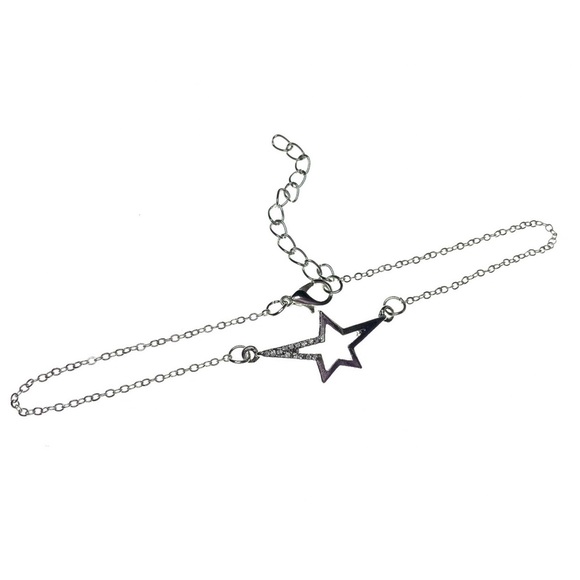 Silver Anklet w/CZ Star Pendant - Picture 3 of 7